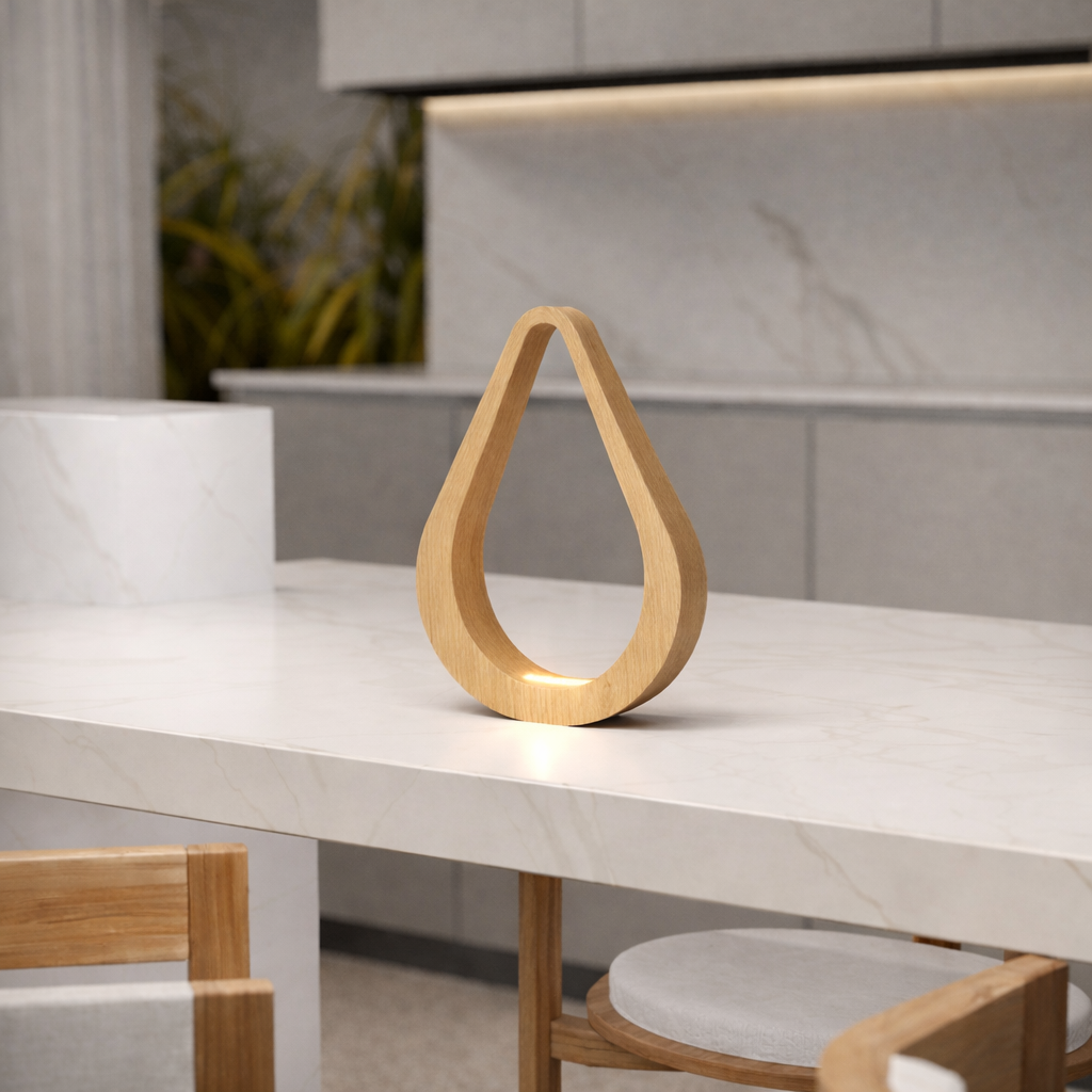 Contemporary Handcrafted Oak Teardrop Shaped Wooden Lamp