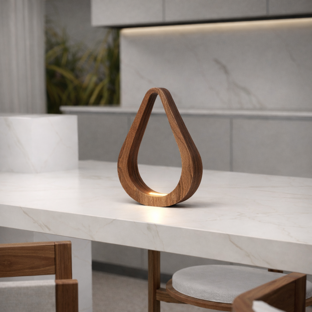 Handcrafted Walnut Teardrop Shaped LED Wooden Desk Lamp