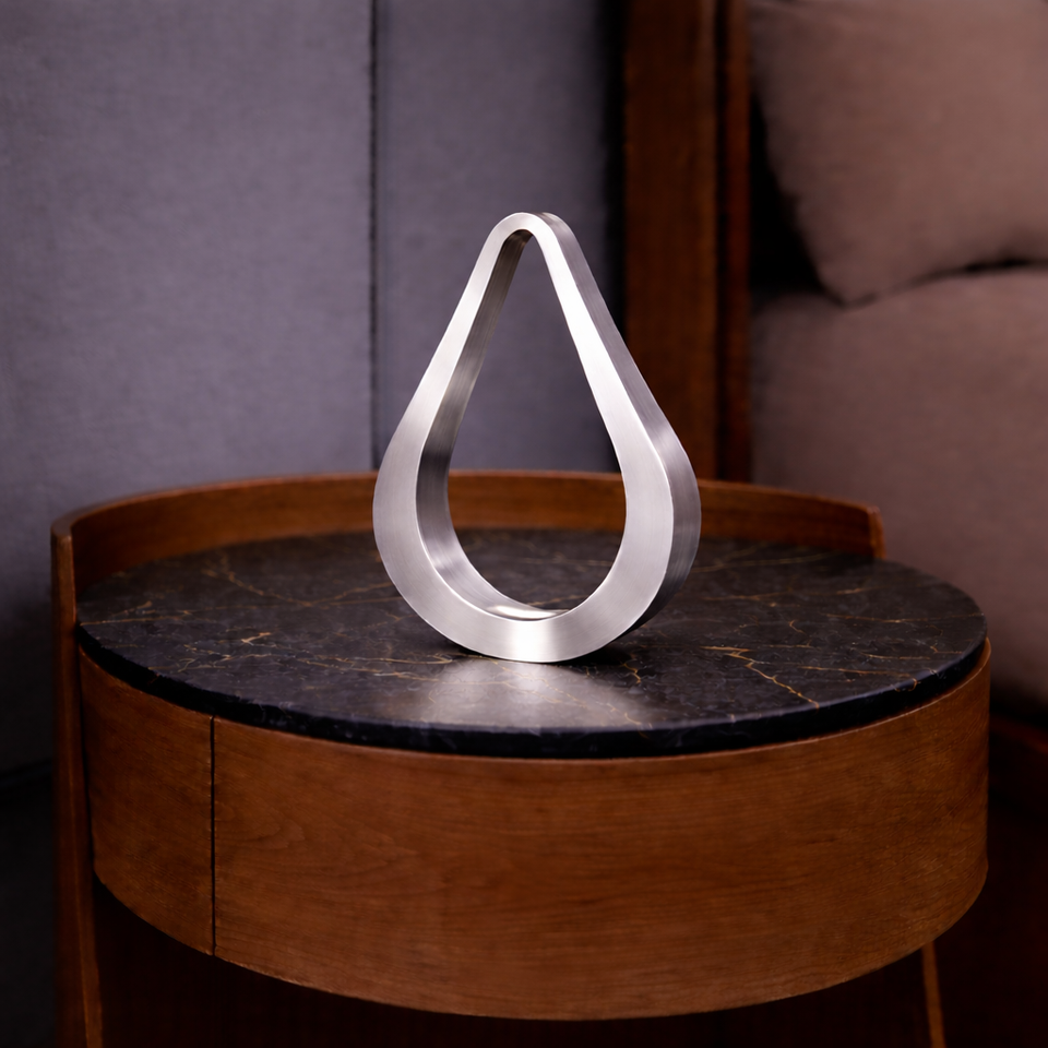 Silver Finish Handcrafted Oak Teardrop Shaped Wooden Lamp