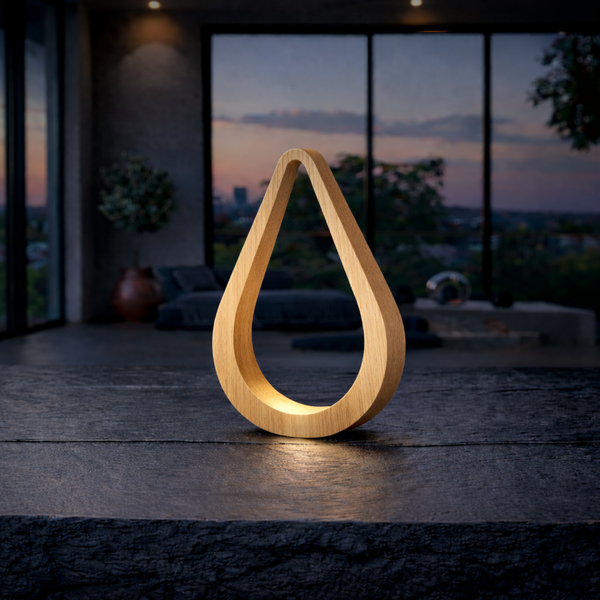 Contemporary Handcrafted Oak Teardrop Shaped Wooden Lamp