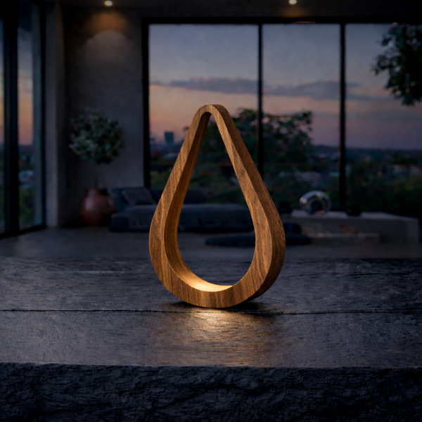 Handcrafted Walnut Teardrop Shaped LED Wooden Desk Lamp