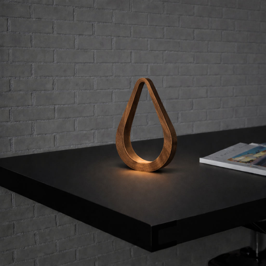 Handcrafted Walnut Teardrop Shaped LED Wooden Desk Lamp