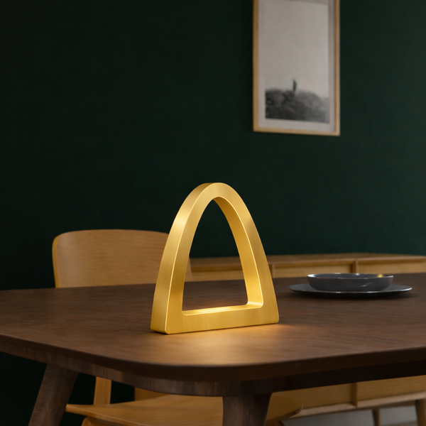 Gold Finish Handcrafted Oak Arch Curved Wooden Desk Lamp