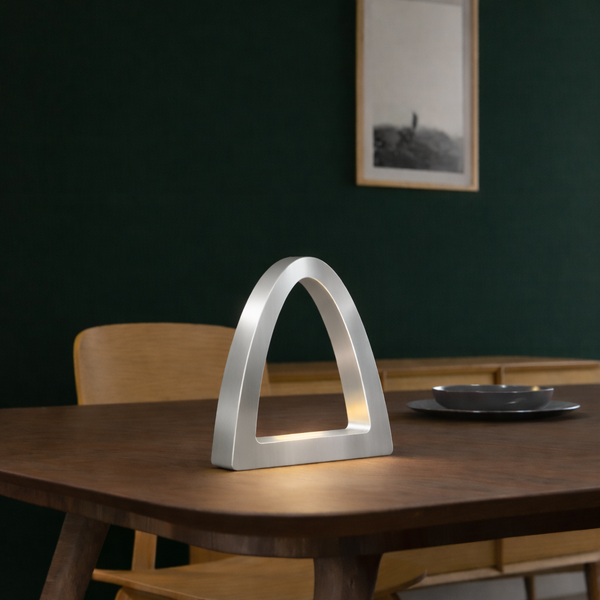 Silver Finish Handcrafted Oak Arch Curved Wooden Desk Lamp