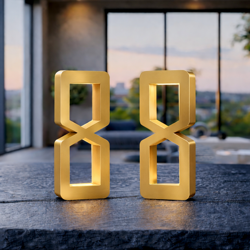 Gold Finish Oak Wooden Rotatable Hourglass Shaped Lamp