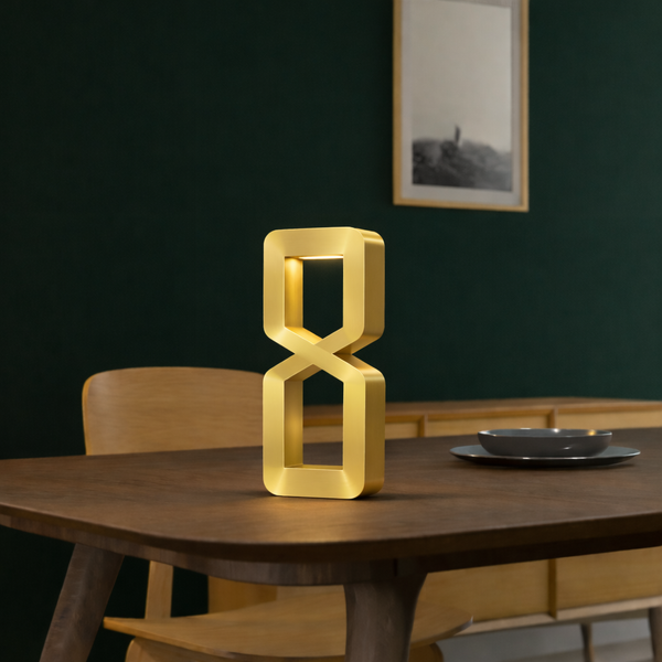 Gold Finish Oak Wooden Rotatable Hourglass Shaped Lamp