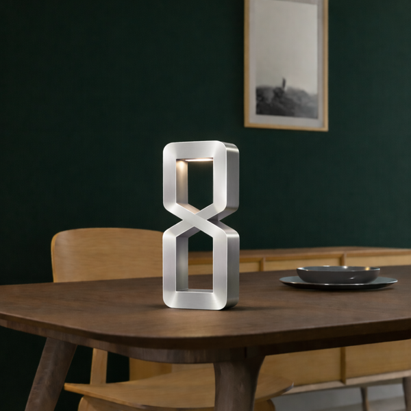 Silver Finish Oak Wooden Rotatable Hourglass Shaped Lamp