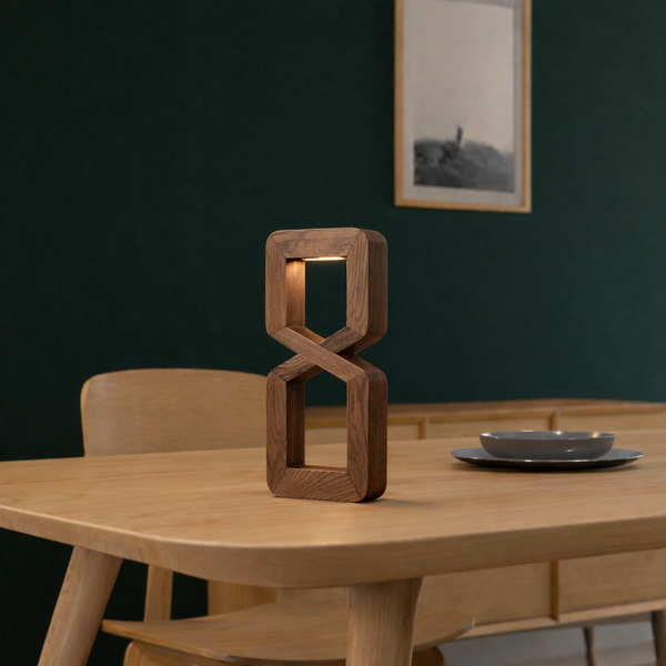 Walnut Handmade Rotatable Hourglass-Shaped LED Lamp
