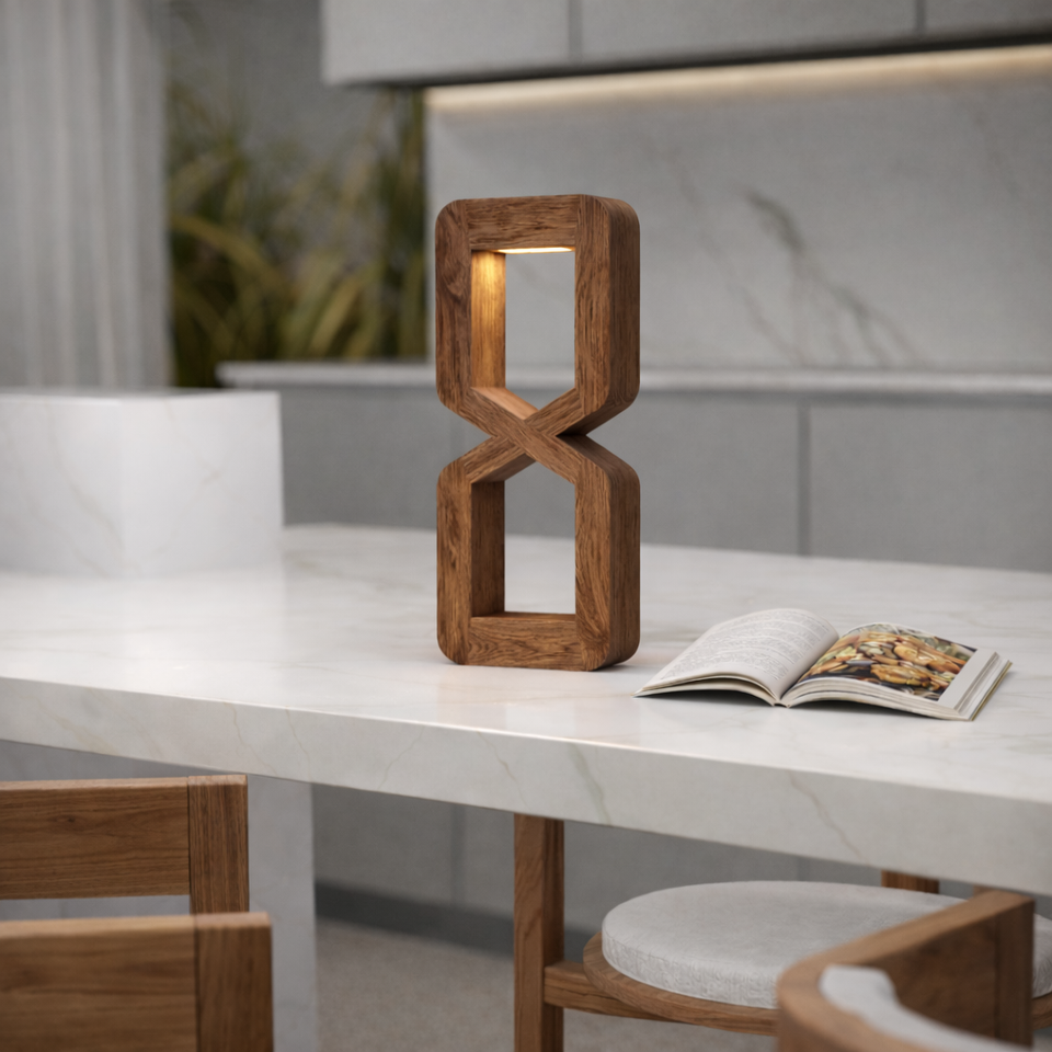 Walnut Handmade Rotatable Hourglass-Shaped LED Lamp