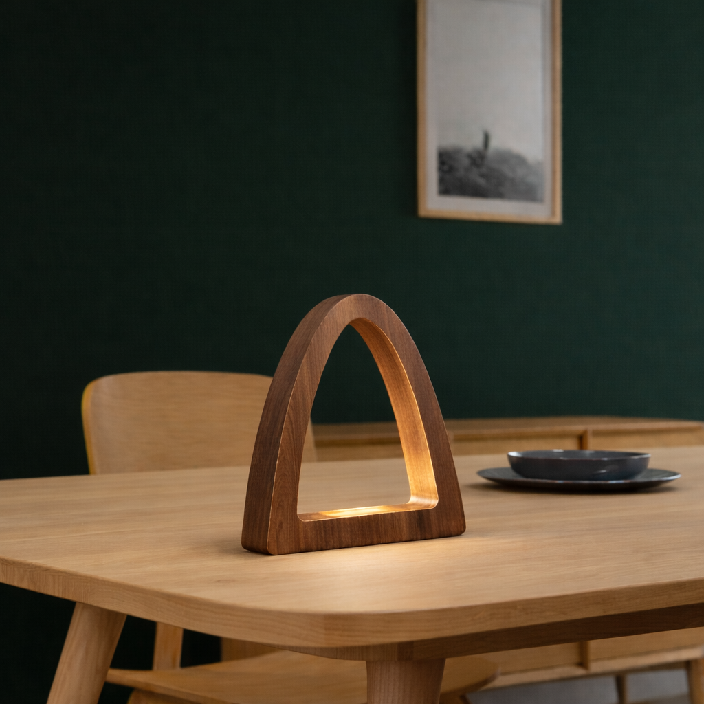 Handcrafted Walnut Arch Curved Wooden Desk Lamp
