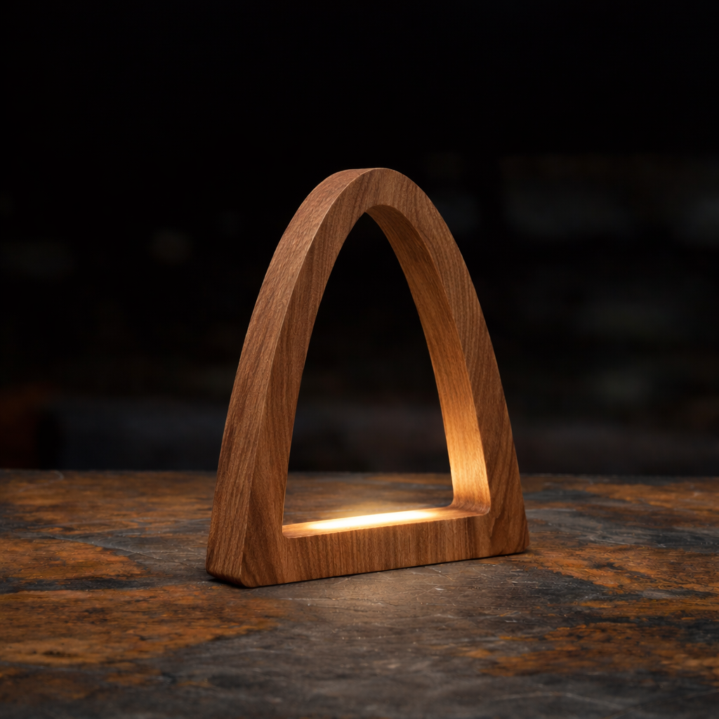 Handcrafted Walnut Arch Curved Wooden Desk Lamp