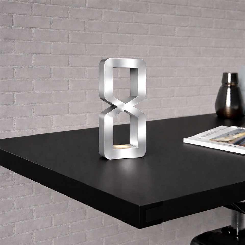 Silver Finish Oak Wooden Rotatable Hourglass Shaped Lamp