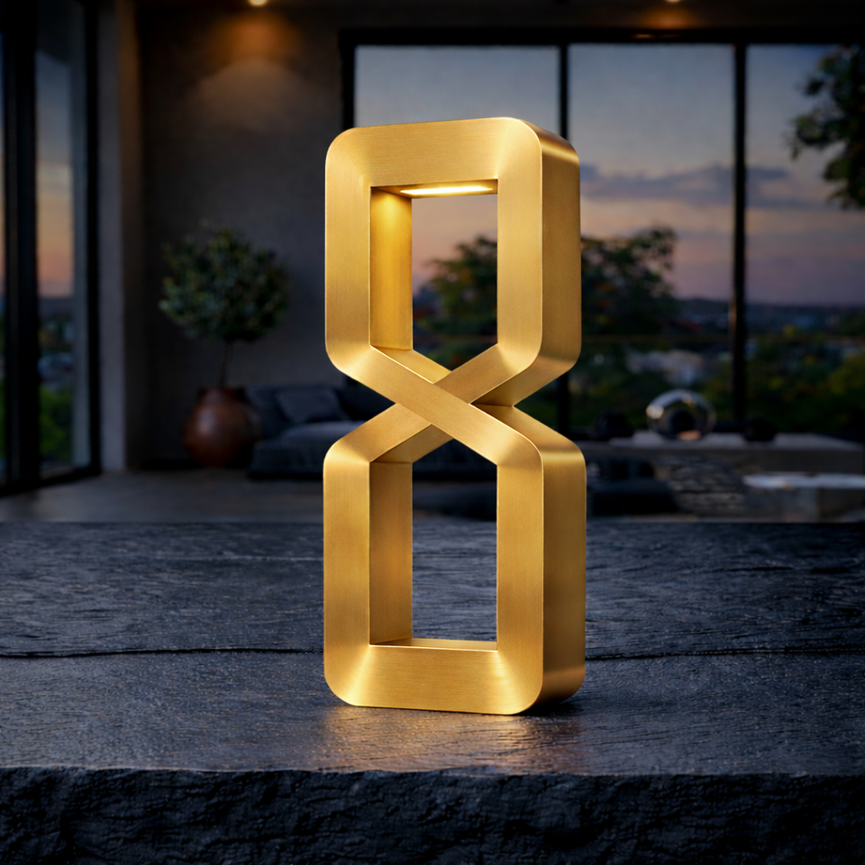 Gold Finish Oak Wooden Rotatable Hourglass Shaped Lamp