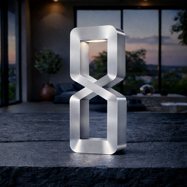 Silver Finish Oak Wooden Rotatable Hourglass Shaped Lamp