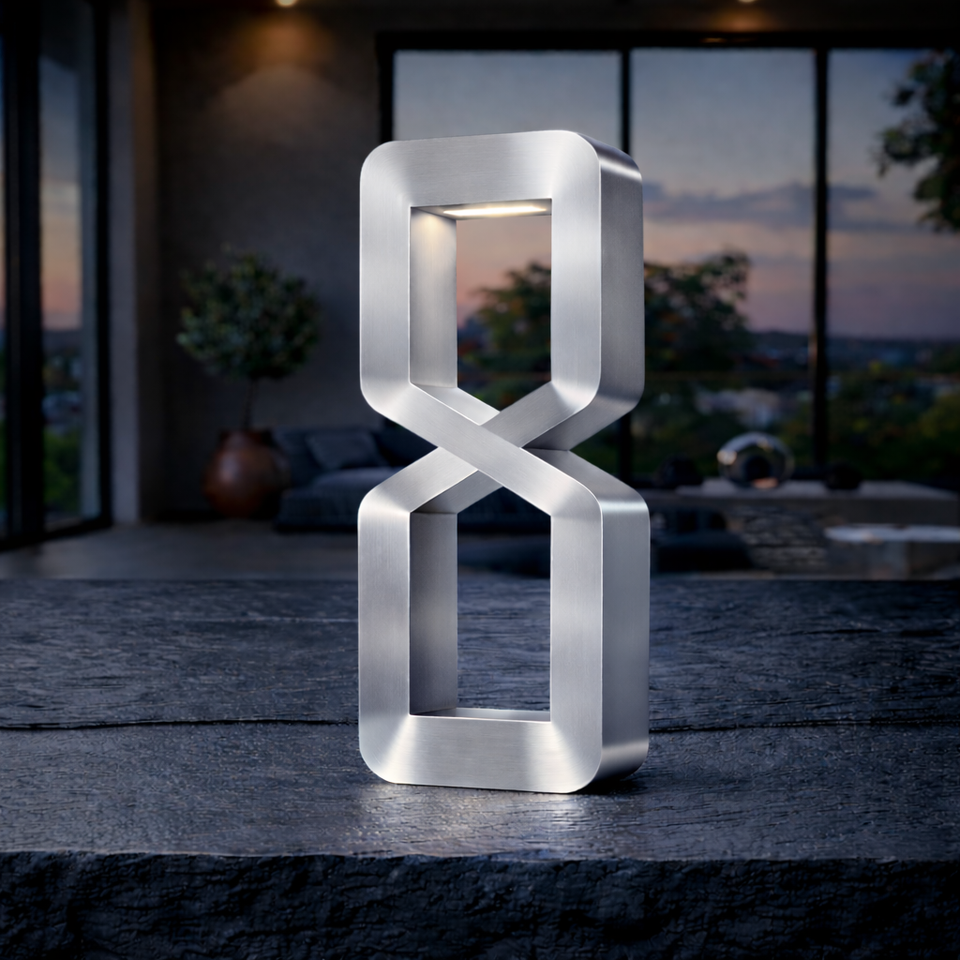 Silver Finish Oak Wooden Rotatable Hourglass Shaped Lamp