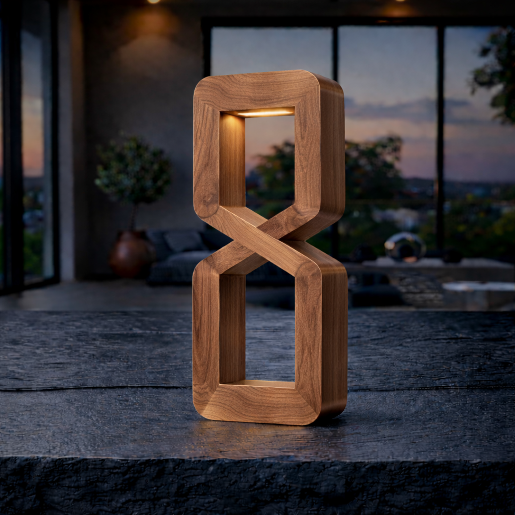 Walnut Handmade Rotatable Hourglass-Shaped LED Lamp
