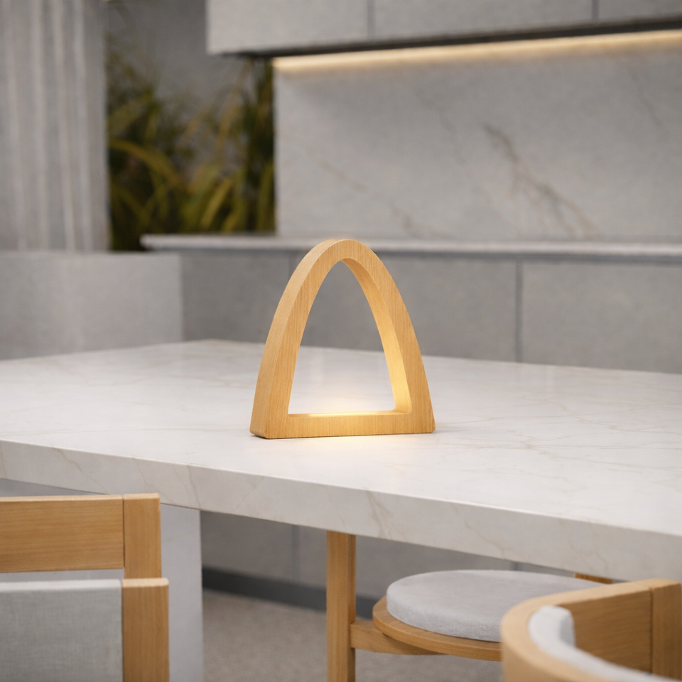 Handcrafted Oak Arch Curved Wooden Desk Lamp