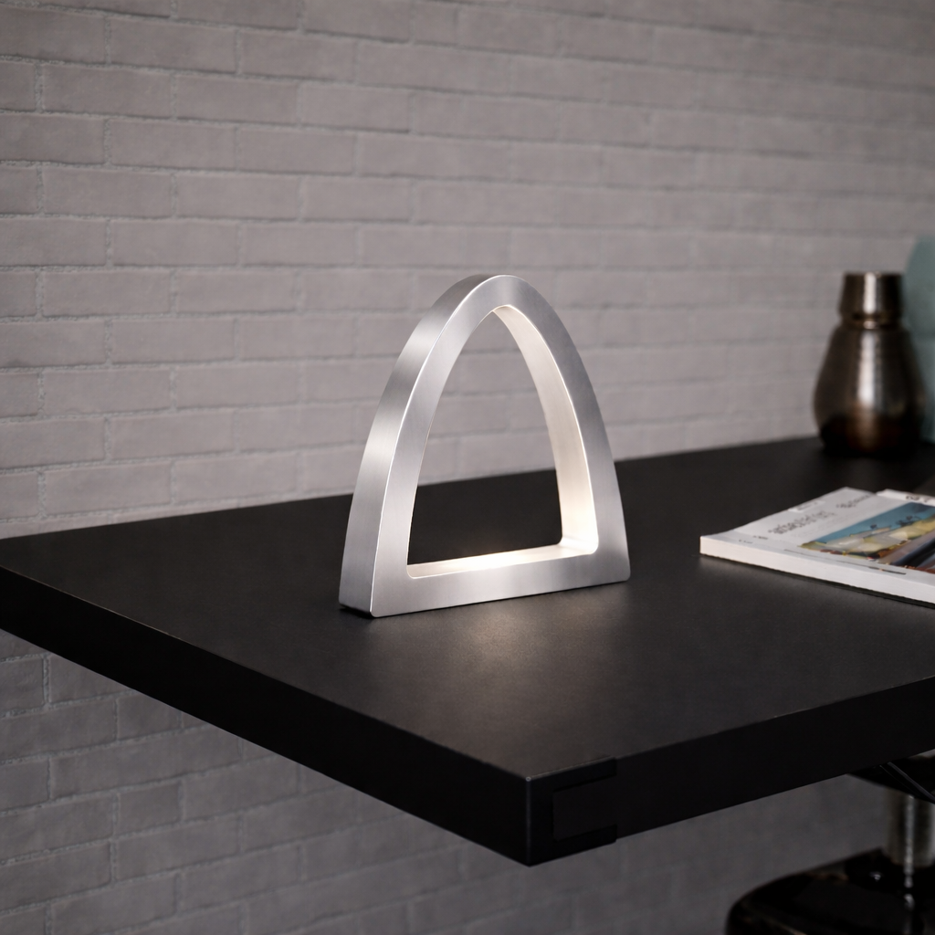 Silver Finish Handcrafted Oak Arch Curved Wooden Desk Lamp