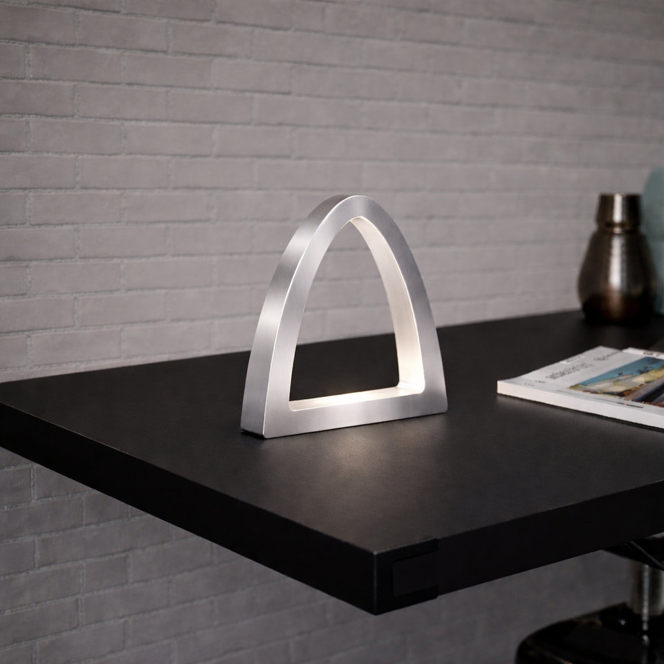 Silver Finish Handcrafted Oak Arch Curved Wooden Desk Lamp