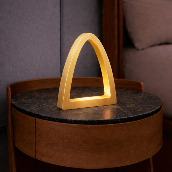 Gold Finish Handcrafted Oak Arch Curved Wooden Desk Lamp
