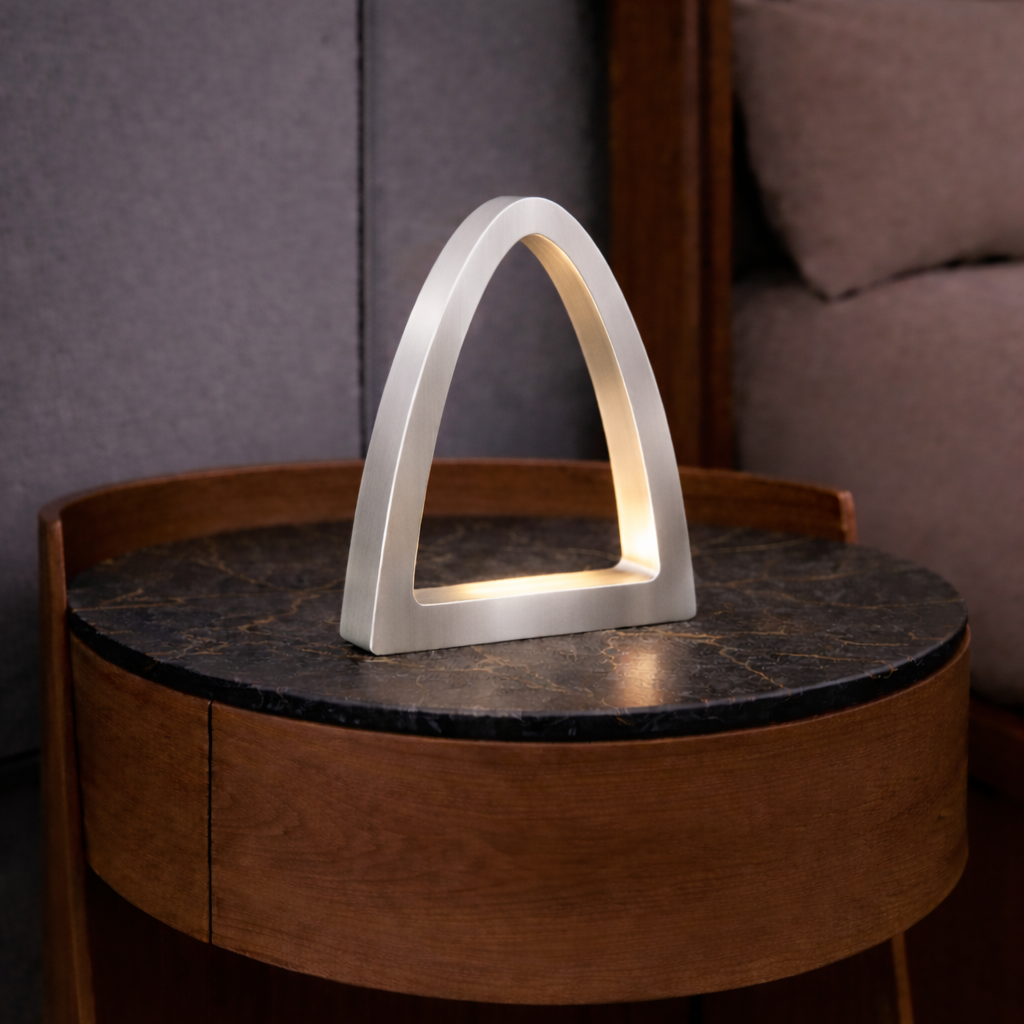 Silver Finish Handcrafted Oak Arch Curved Wooden Desk Lamp