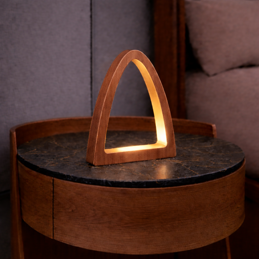 Handcrafted Walnut Arch Curved Wooden Desk Lamp