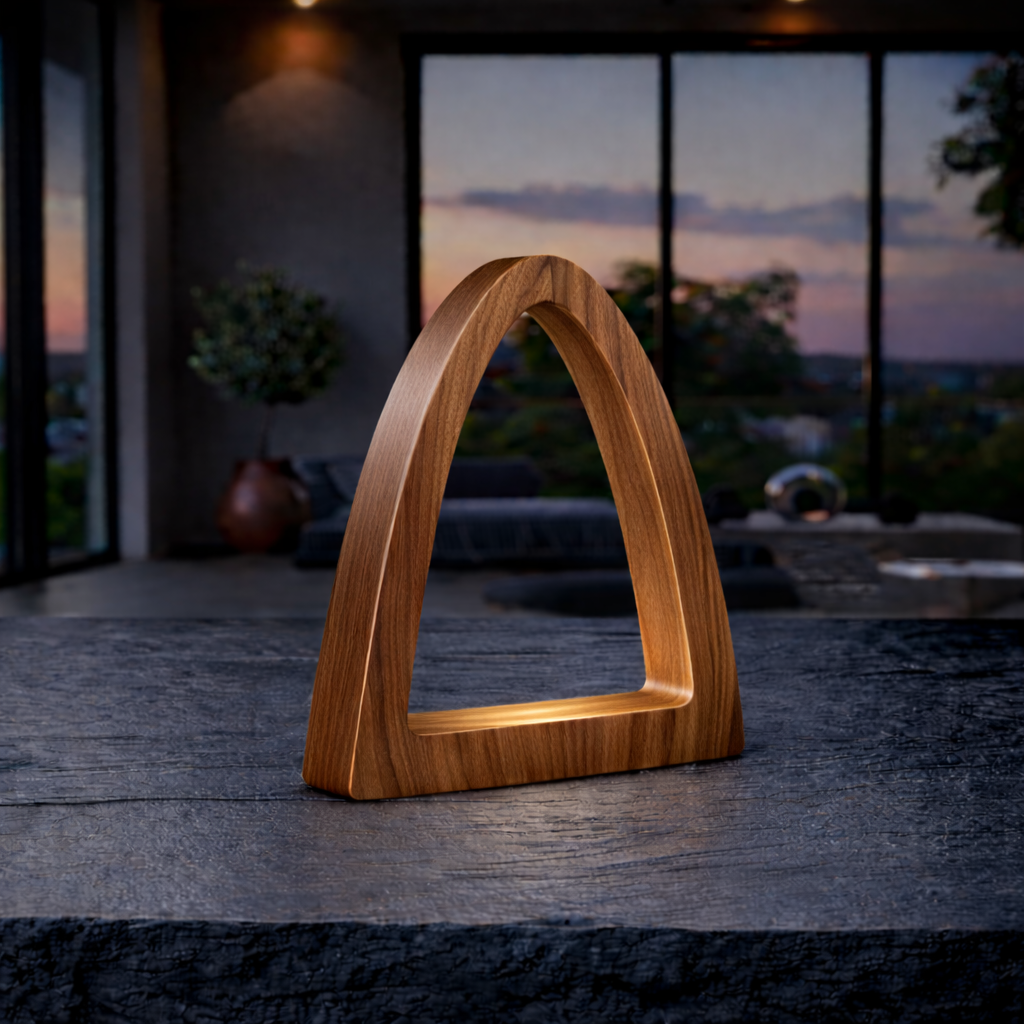 Handcrafted Walnut Arch Curved Wooden Desk Lamp