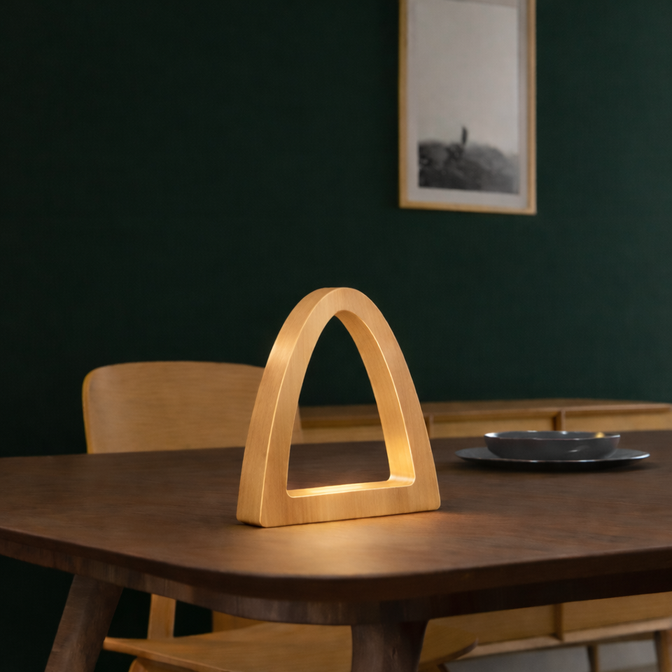 Handcrafted Oak Arch Curved Wooden Desk Lamp