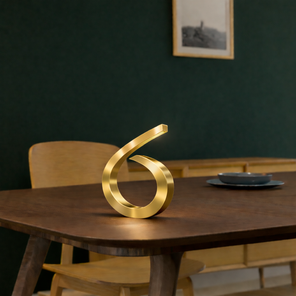 Gold Finish Handcrafted Oak Spiral-Shaped Wooden Desk Lamp