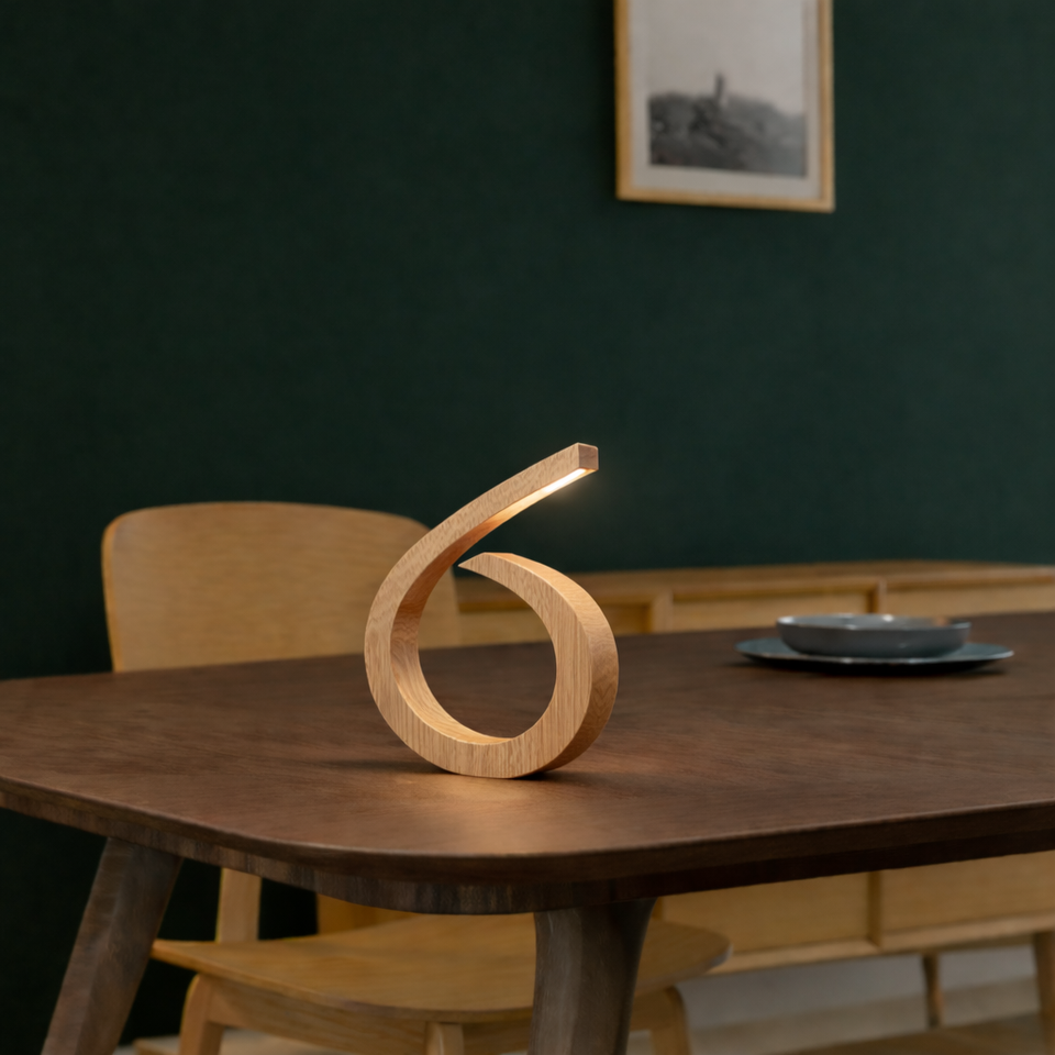 Handcrafted Oak Spiral-Shaped Wooden Desk Lamp