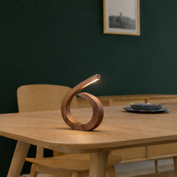 Handcrafted Walnut Spiral-Shaped Wooden Desk Lamp