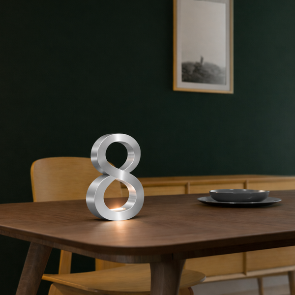 Silver Finish Oak Rotatable Wooden Infinity Shaped Lamp