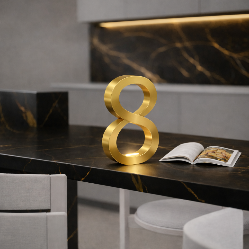 Gold Finish Oak Rotatable Wooden Infinity Shaped Lamp