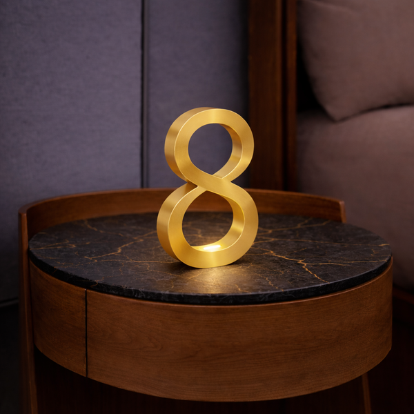 Gold Finish Oak Rotatable Wooden Infinity Shaped Lamp