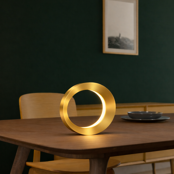 Gold Finish Wooden Handcrafted Oval Rotatable Lamp