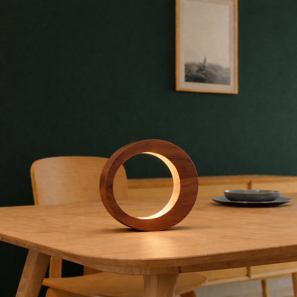 Handcrafted Walnut Rotatable Oval LED Wooden Desk Lamp