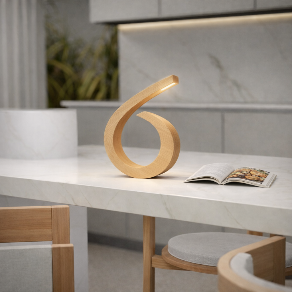 Handcrafted Oak Spiral-Shaped Wooden Desk Lamp