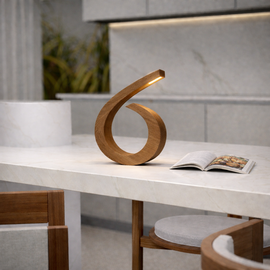 Handcrafted Walnut Spiral-Shaped Wooden Desk Lamp