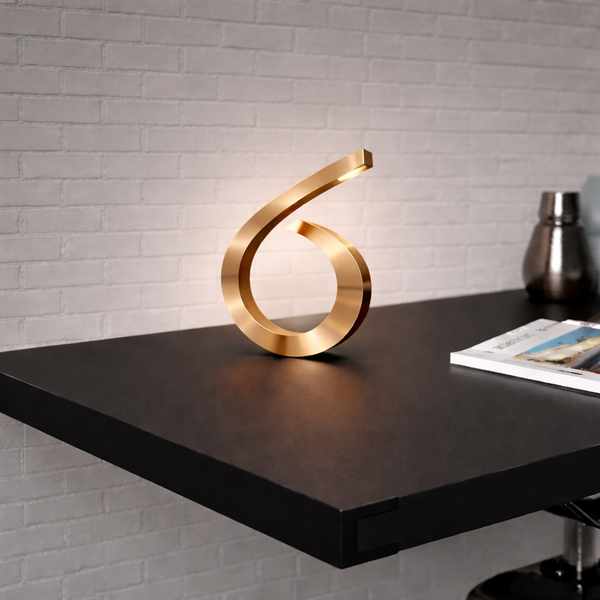 Gold Finish Handcrafted Oak Spiral-Shaped Wooden Desk Lamp