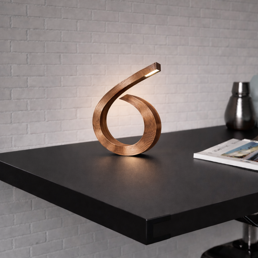 Handcrafted Walnut Spiral-Shaped Wooden Desk Lamp
