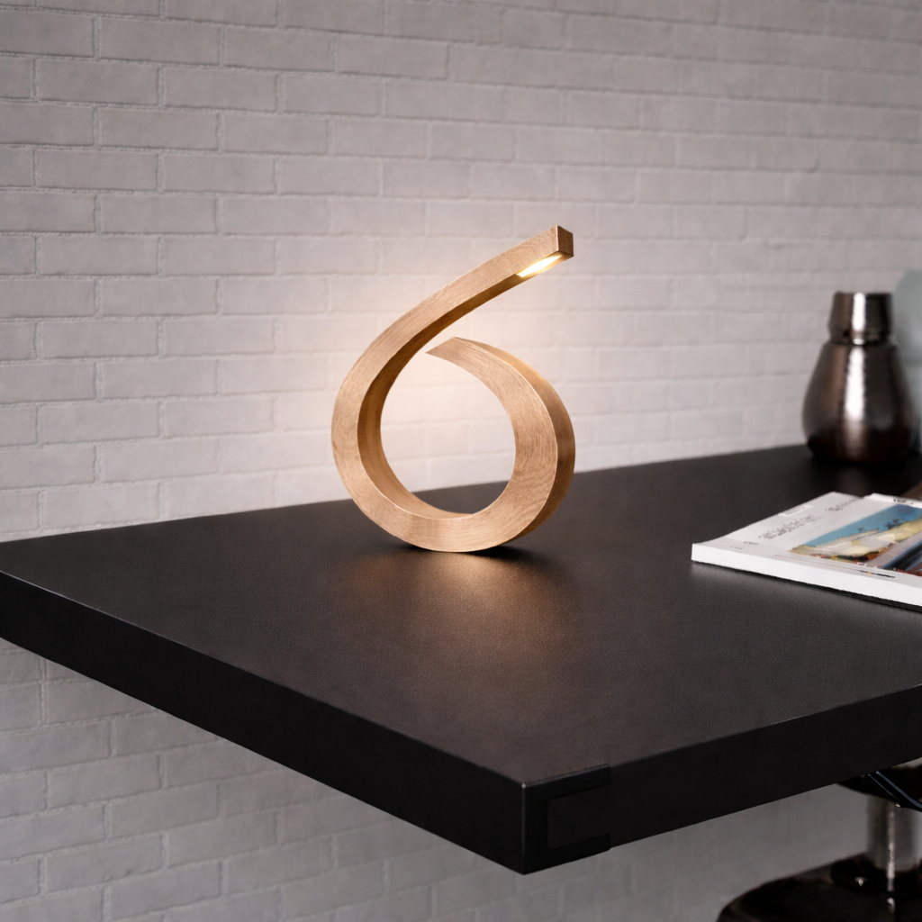 Handcrafted Oak Spiral-Shaped Wooden Desk Lamp
