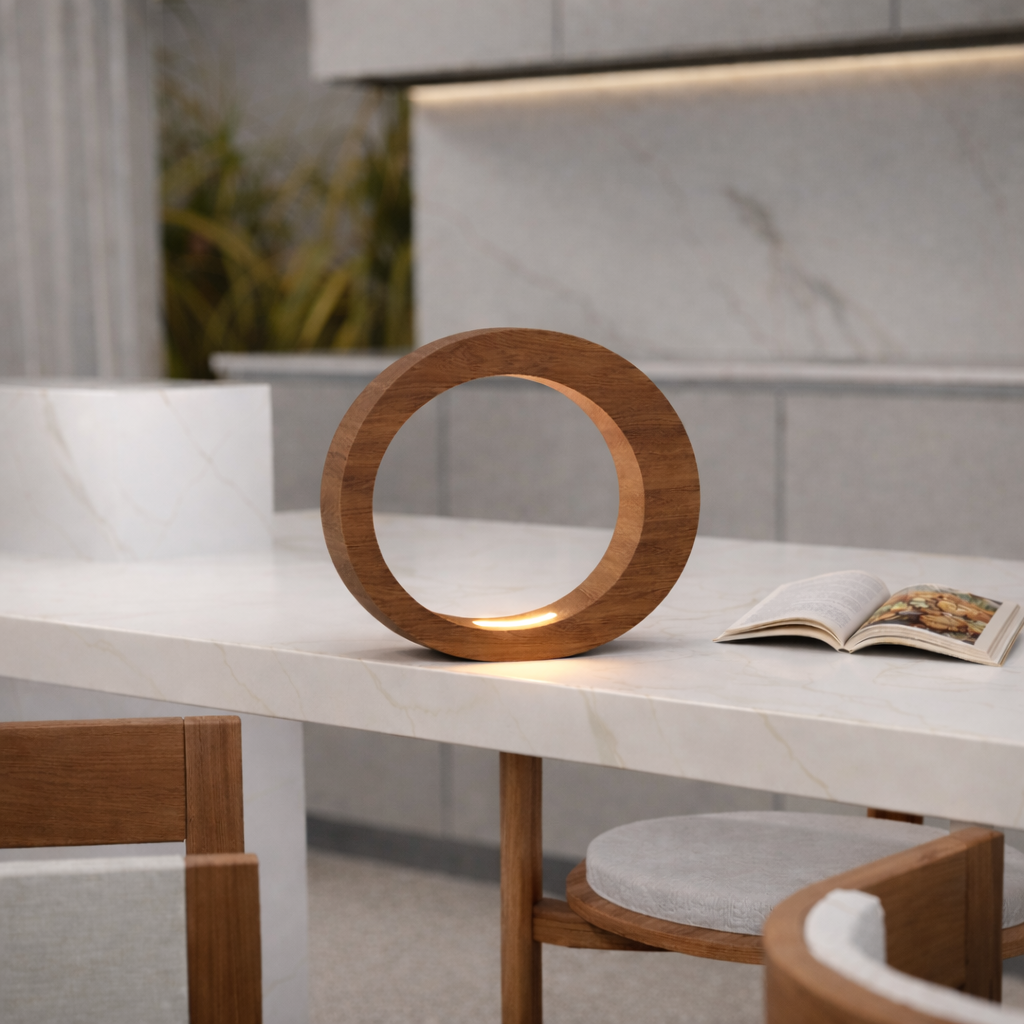 Handcrafted Walnut Rotatable Oval LED Wooden Desk Lamp