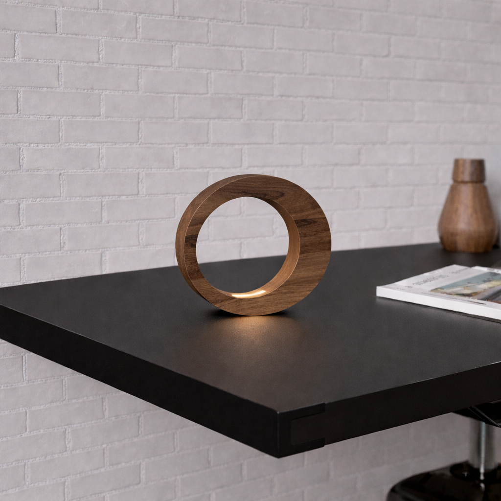 Handcrafted Walnut Rotatable Oval LED Wooden Desk Lamp