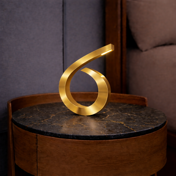 Gold Finish Handcrafted Oak Spiral-Shaped Wooden Desk Lamp
