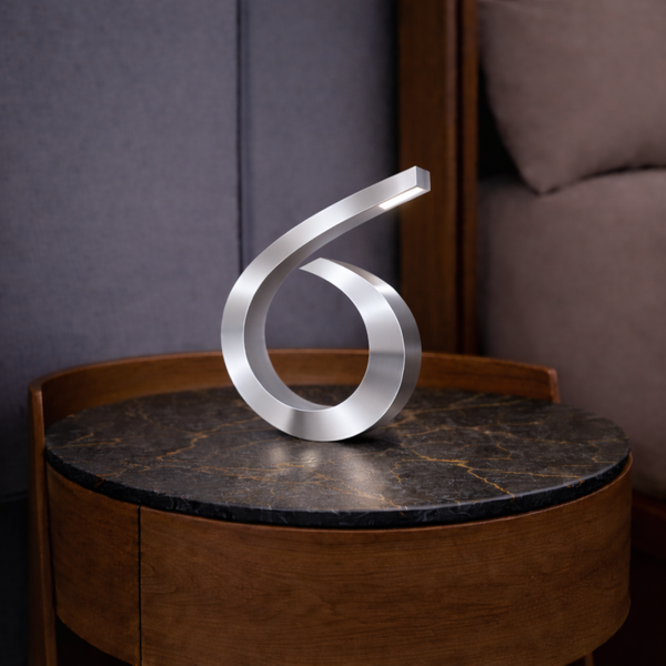 Silver Finish Handcrafted Oak Spiral-Shaped Wooden Desk Lamp