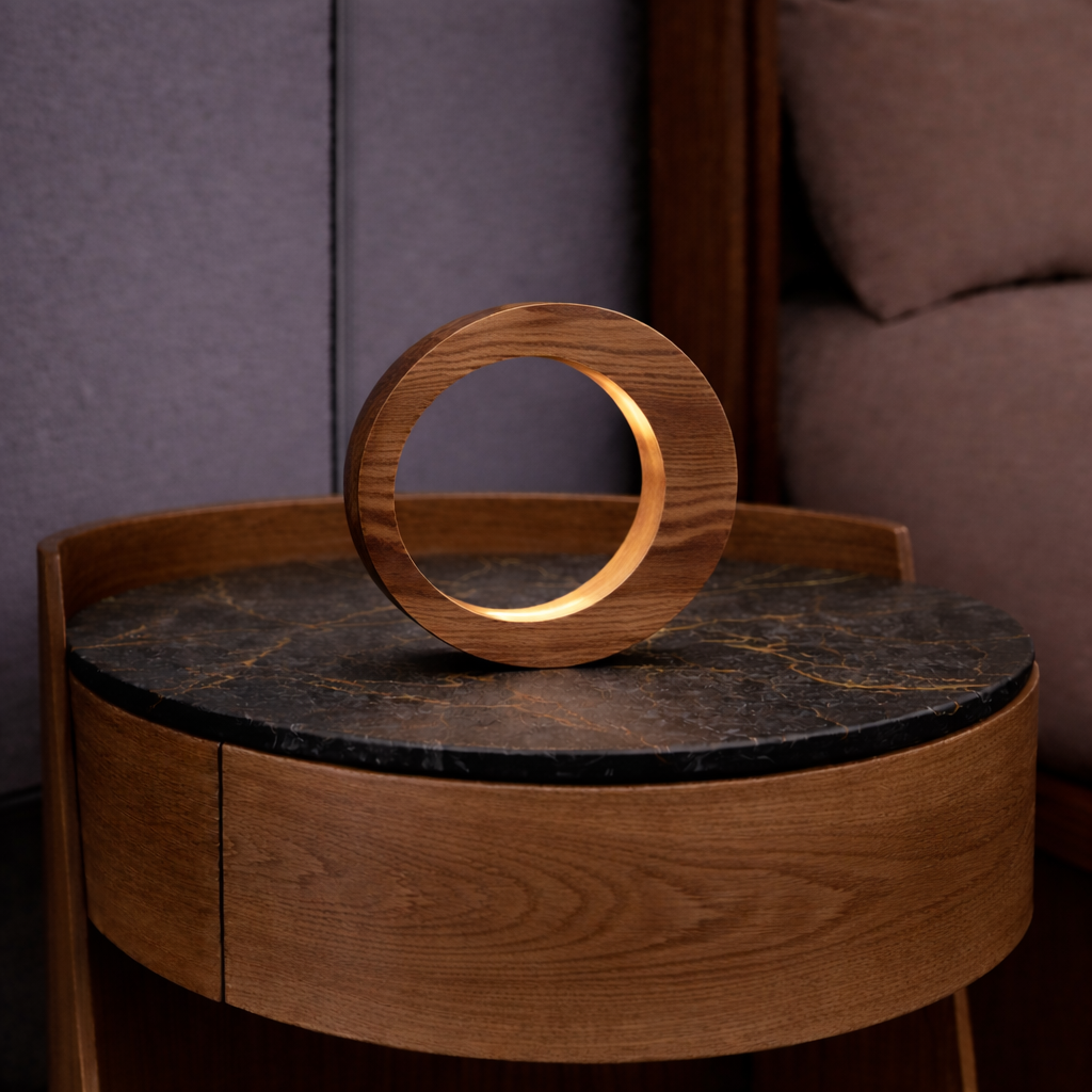 Handcrafted Walnut Rotatable Oval LED Wooden Desk Lamp