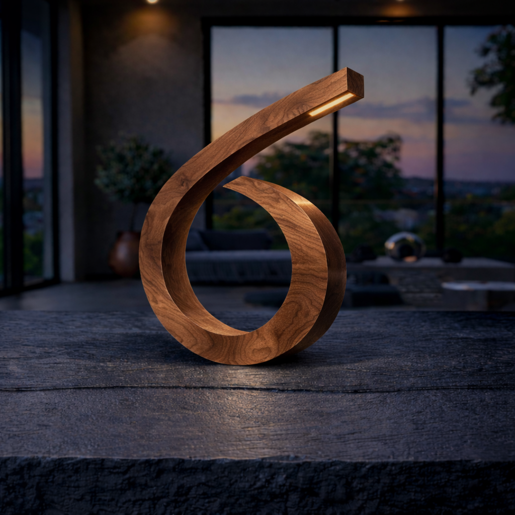 Handcrafted Walnut Spiral-Shaped Wooden Desk Lamp