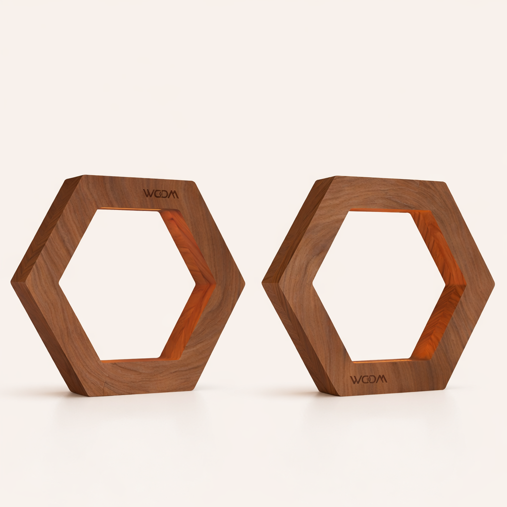 Handcrafted Walnut Rotatable Hexagon Wooden LED Lamp