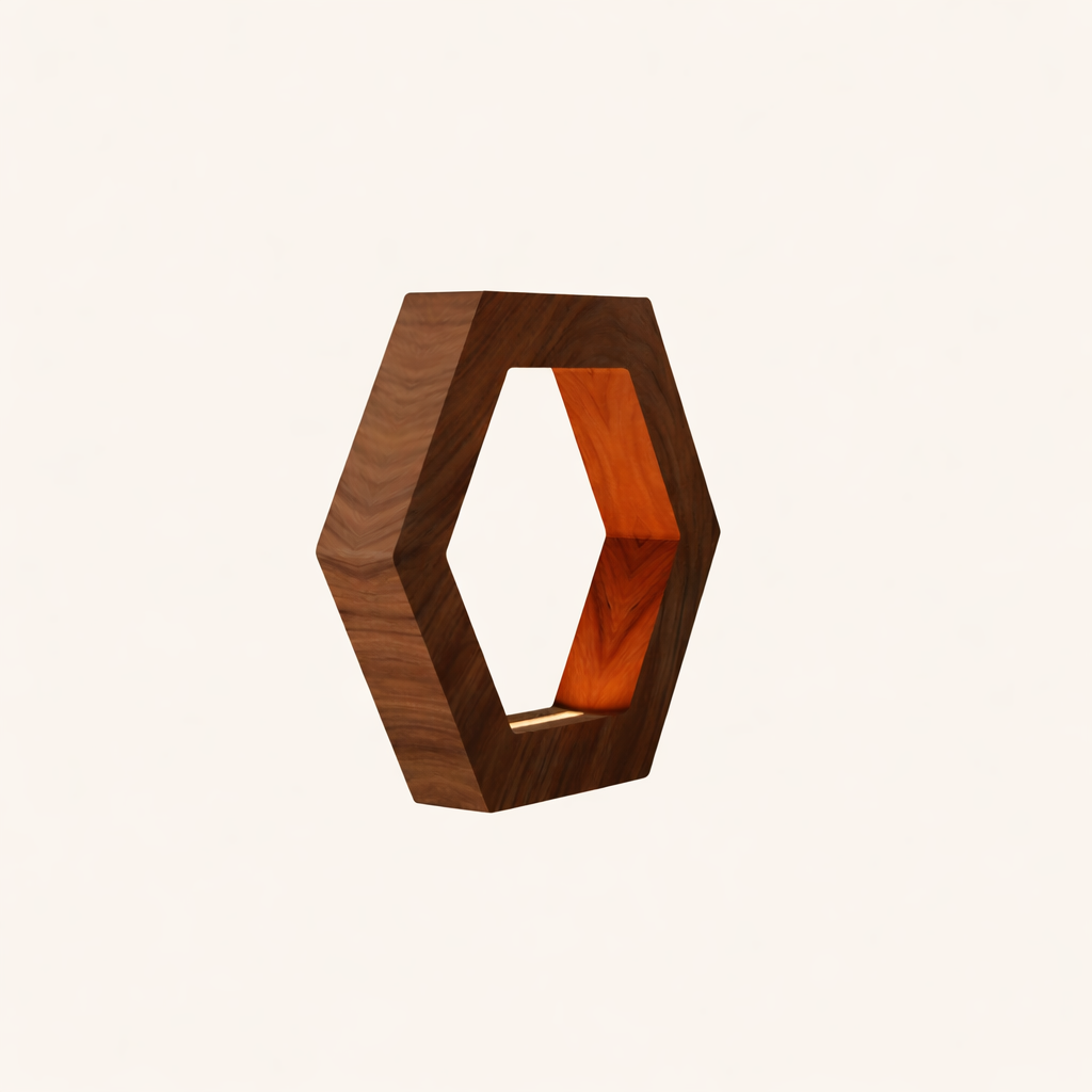 Handcrafted Walnut Rotatable Hexagon Wooden LED Lamp