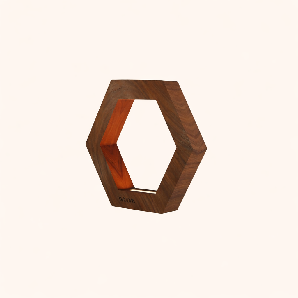 Handcrafted Walnut Rotatable Hexagon Wooden LED Lamp